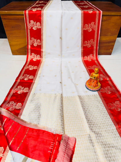 Puja special saree red white saree blouse Indian sari blouse