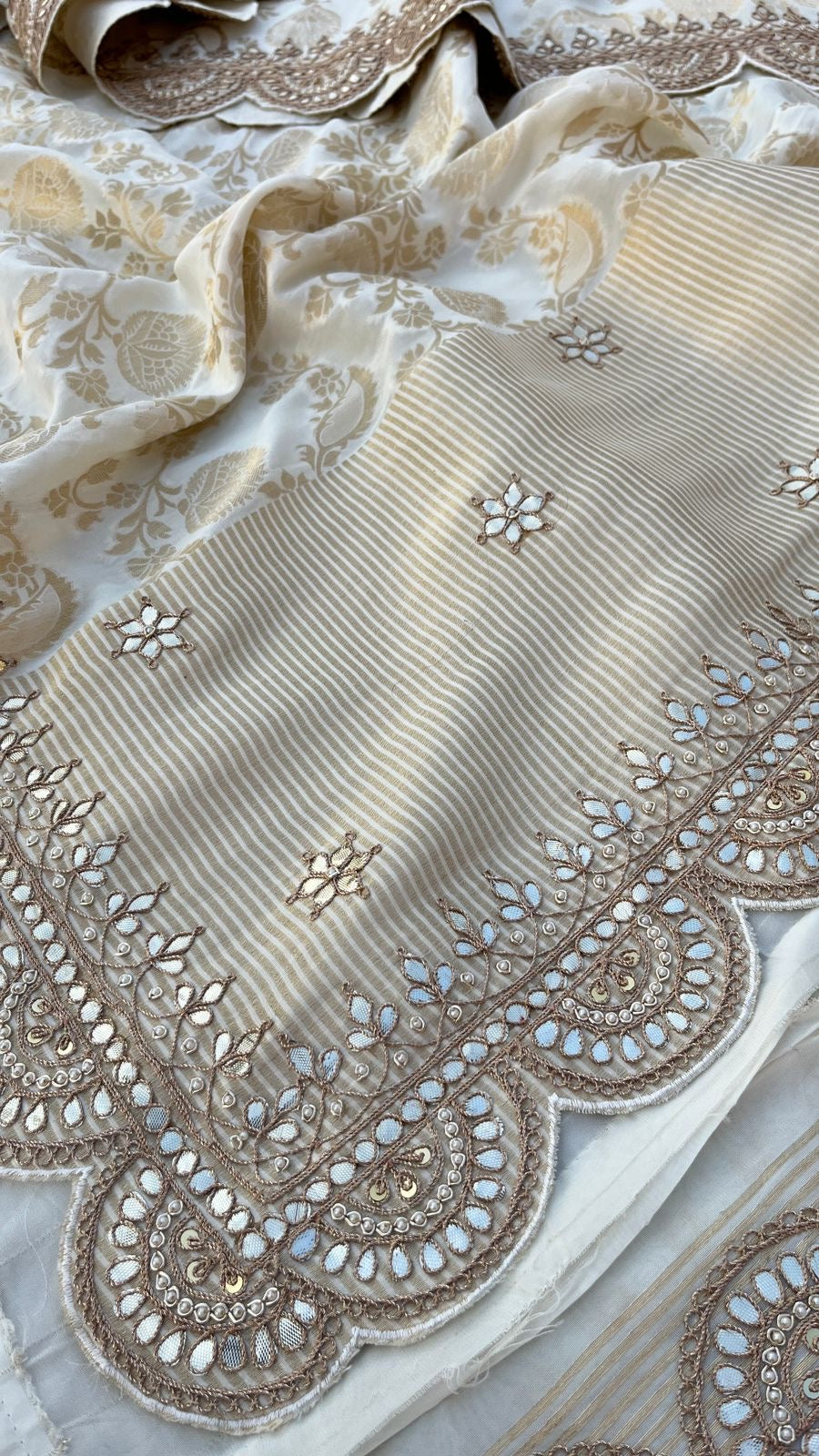 White Banarsi Khaddi Gorgette Sarees Indian saree Gottapatti sari