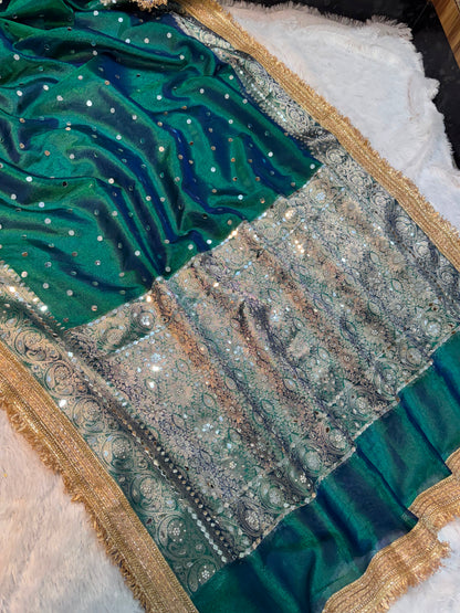 Maharani glass tissue saree banarsi soft silk saree Indian sari blouse