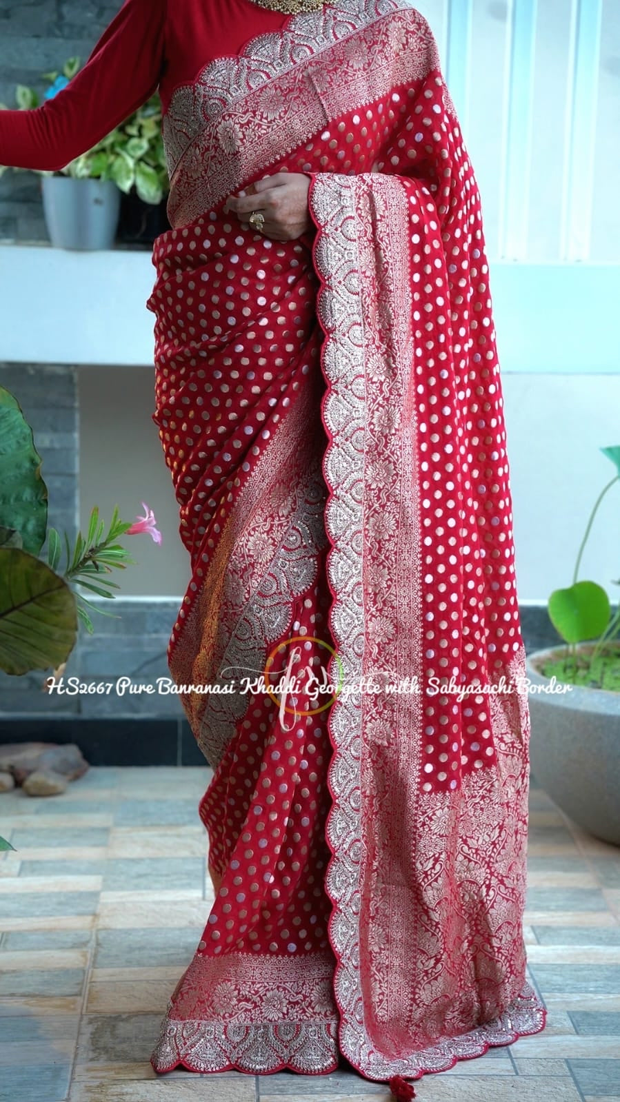 Red hot khaddi gorgette Indian traditional sarees