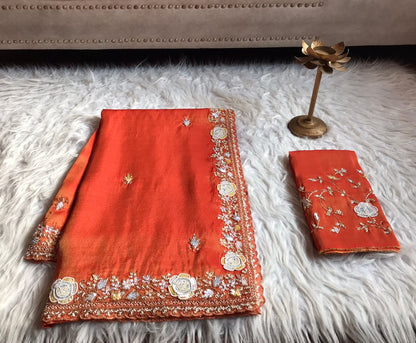 Orange Premium Shimmer Organza Tissue Silk Sarees