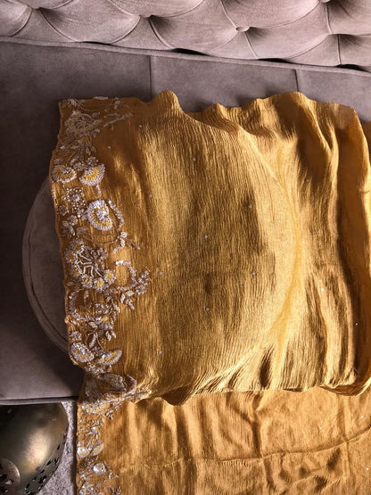 Premium gold saree tissue saree organza sari