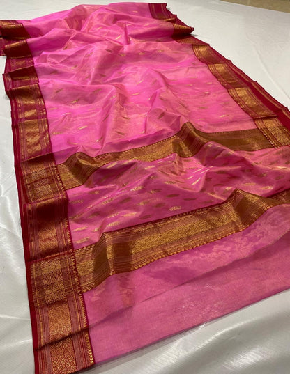Pinasha Chanderi saree pink sarees handmade sari blouse