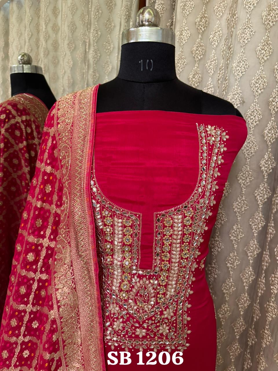 Rubika Chinon Handwork salwar suit Indian salwar kameez