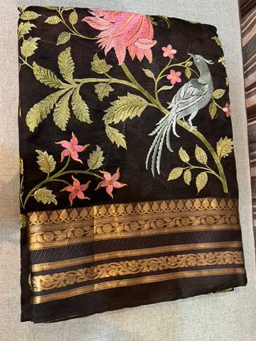 Black saree embroidery saree Indian sari blouse