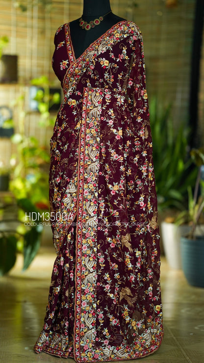 Navish Parsi inspired saree georgette sarees women sari blouse