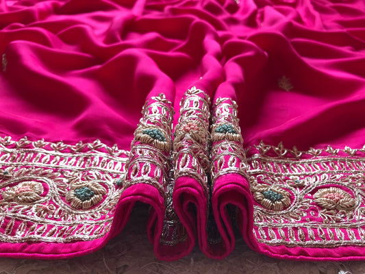 Pink premium satin silk embroidered sarees