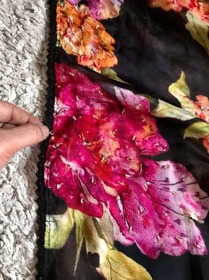 Floral saree black sari blouse Indian sarees beautiful sari
