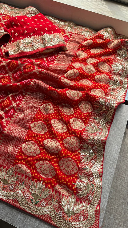 Red Khaddi Gorgette saree Indian saree traditional heritage sarees