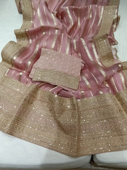 Striped kora saree Indian partywear sarees