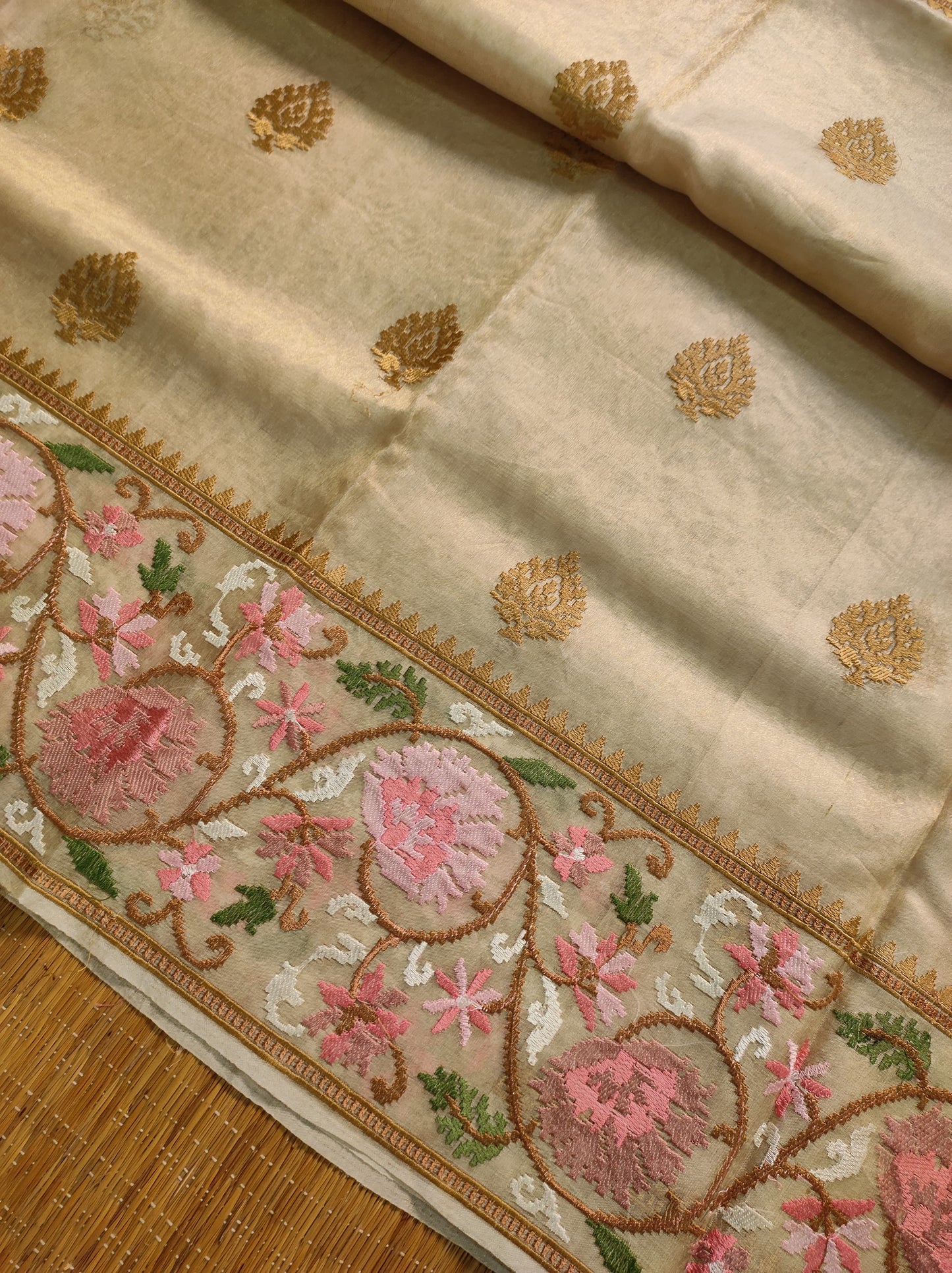 Floral Tissue Silk Embroidery Saree Indian Sari