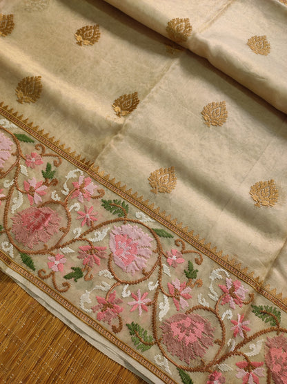 Floral Tissue Silk Embroidery Saree Indian Sari