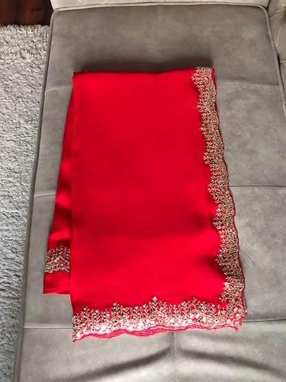 Lubina Red Pure Organza Silk Saree Luxury Sarees