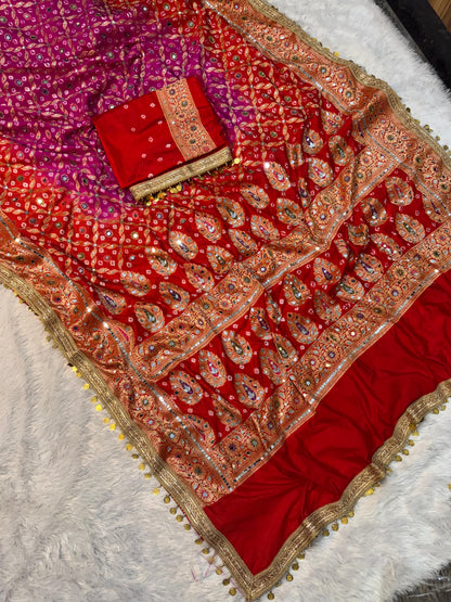 Banarsi soft gorgette saree bandhej saree blouse wedding sari