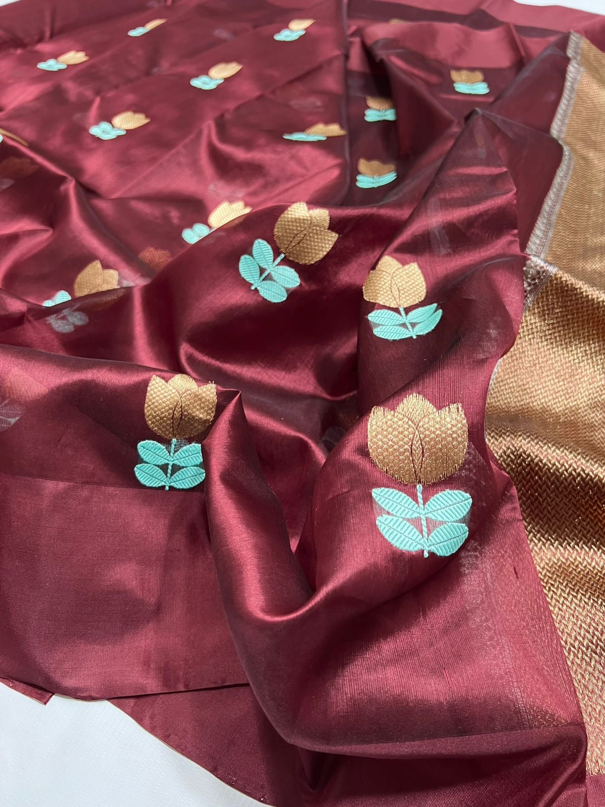 Traditional Chanderi saree floral saree blouse