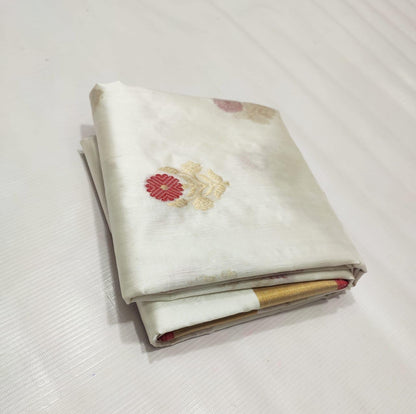 Handmade Chanderi saree Pattu silk Meenakari sarees blouse