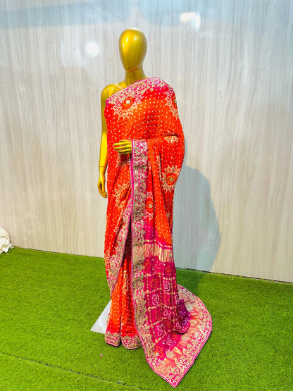 Handmade gajji silk saree gottapatti sari gharchola pallu sari