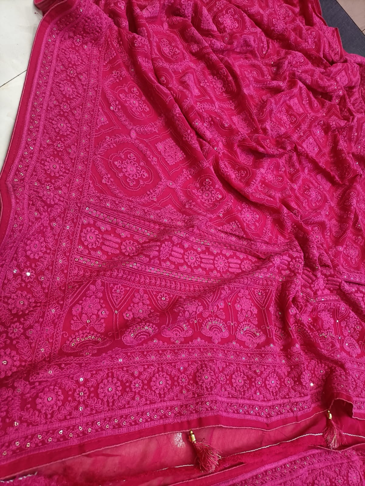 Chikankari Saree Sequence Sari Women Saree