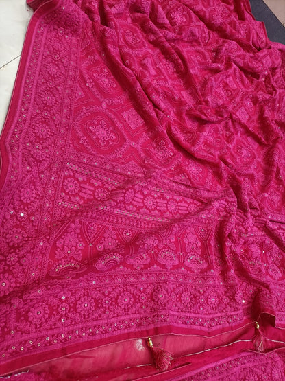 Chikankari Saree Sequence Sari Women Saree