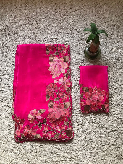 Floral premium saree organza silk saree Partywear sari blouse