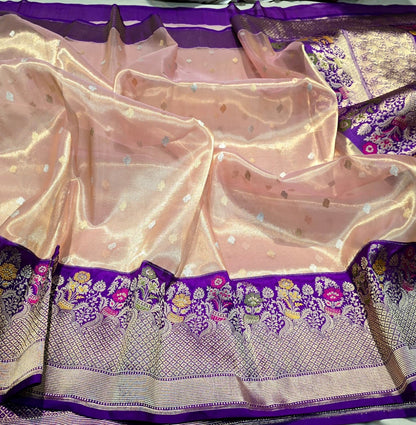 Handwoven Banarsi kora saree Minakari saree blouse Indian sarees