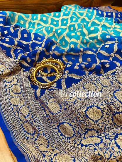 Shaded Blue Banarsi Gorgette Saree