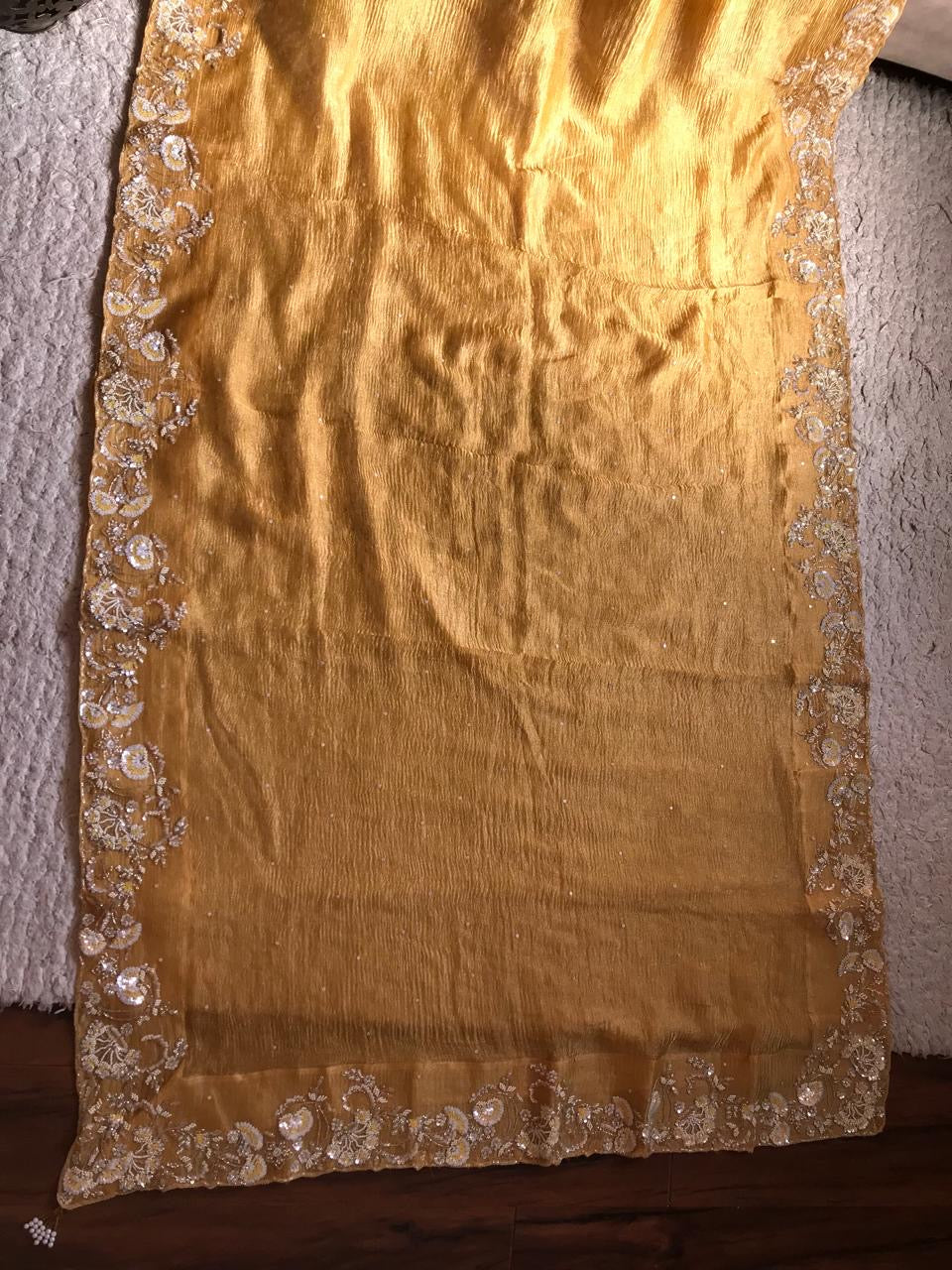 Premium gold saree tissue saree organza sari