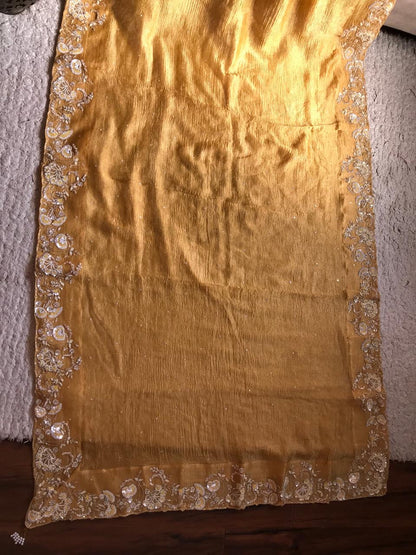Premium gold saree tissue saree organza sari