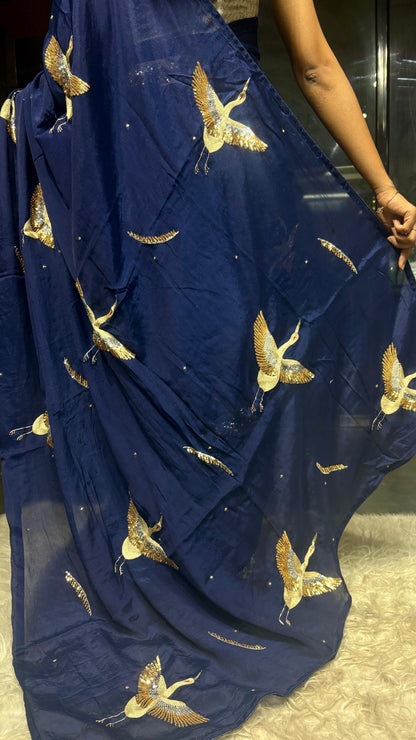 Flamingo inspired saree father saree Partywear sarees blouse