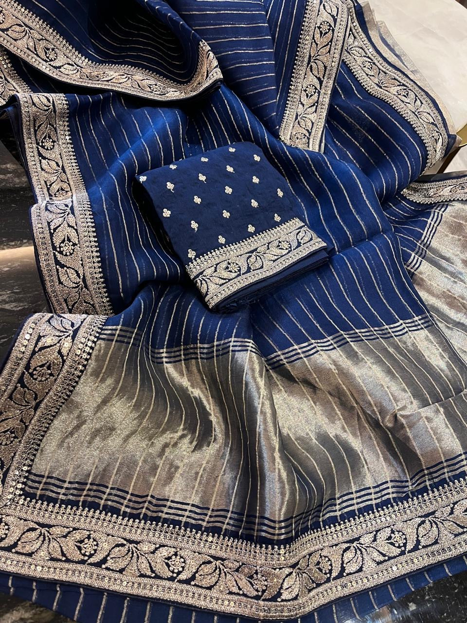 Vanisha organza saree striped saree Partywear sari blouse