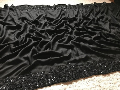 Premium black satin silk saree organza saree