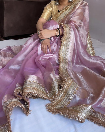 Pink saree Banarsi tissue silk saree Partywear sarees