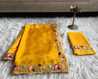 Yellow organza silk sarees