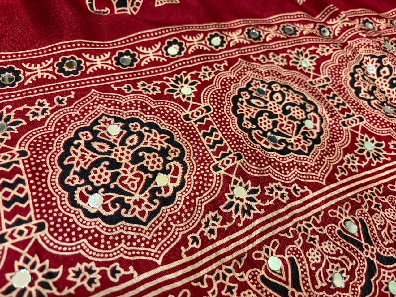 Maroon ajrakh saree Indian sari blouse traditional sarees women clothing