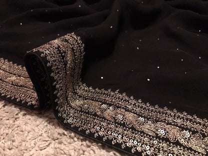 Black premium saree organza saree luxury sari blouse