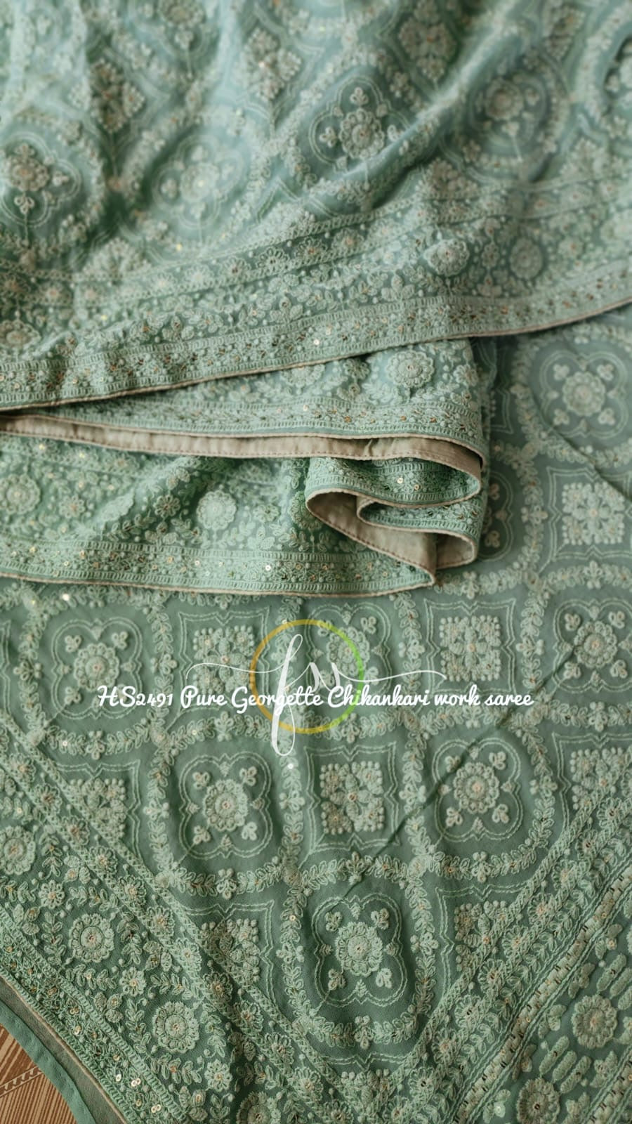 Green Chikankari Gorgette Saree Indian Sarees