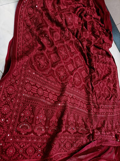 Chikankari Saree Sequence Sari Women Saree