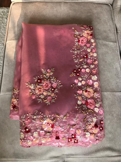 Rose gold premium organza saree luxury silk saree Indian sari