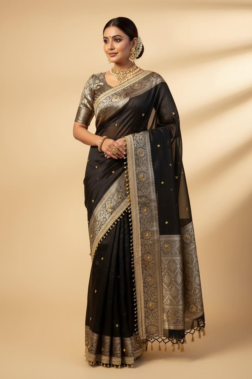 Black beauty saree ghungroo saree Partywear sari blouse