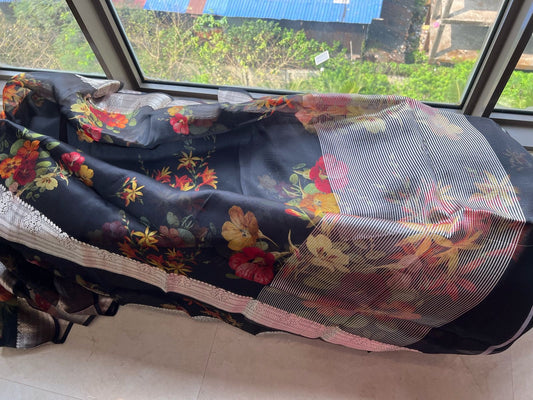 Organza saree floral saree partywear sari