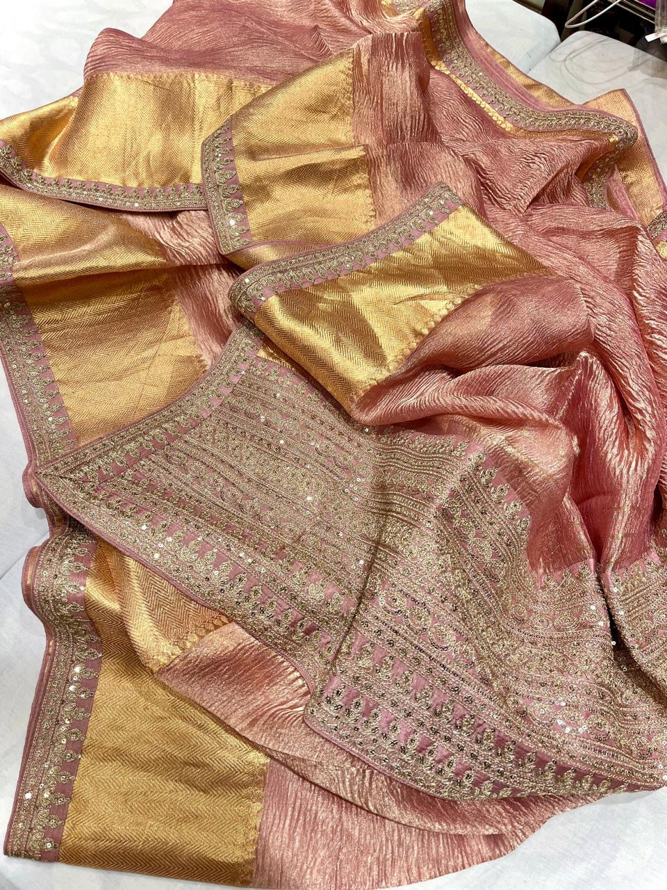 Crush Tissue Saree Kanjeevaram Sarees Indian Global Sari