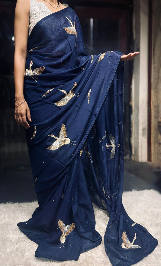Flamingo inspired saree father saree Partywear sarees blouse