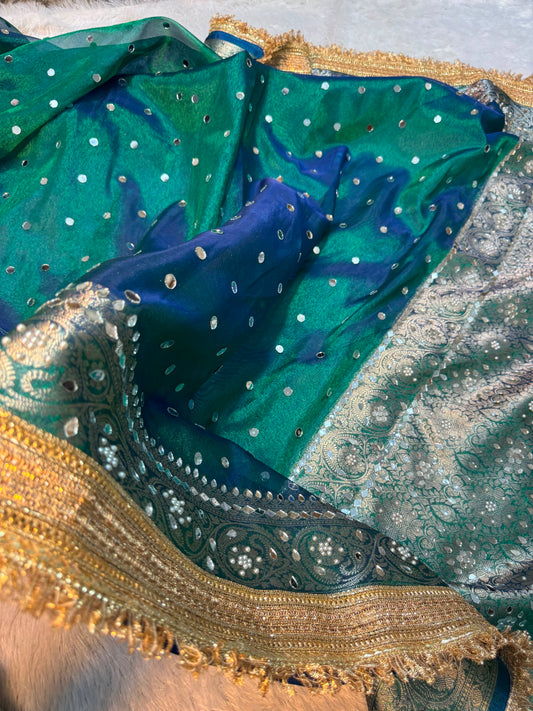 Maharani glass tissue saree banarsi soft silk saree Indian sari blouse