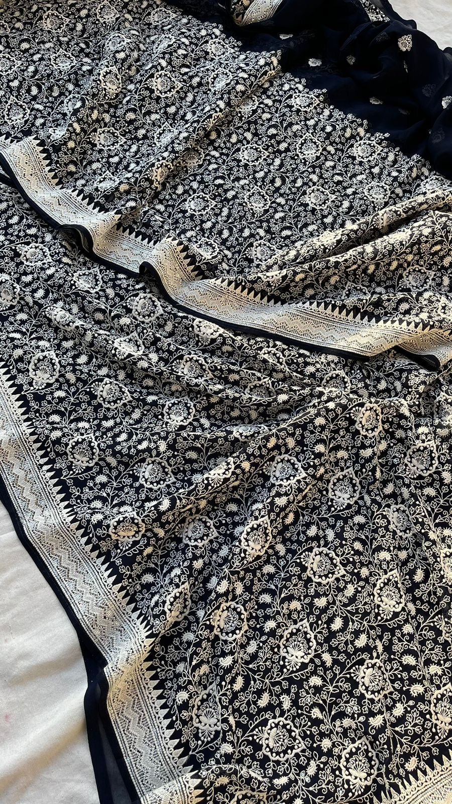 Black White Gorgette Saree Rich Saree
