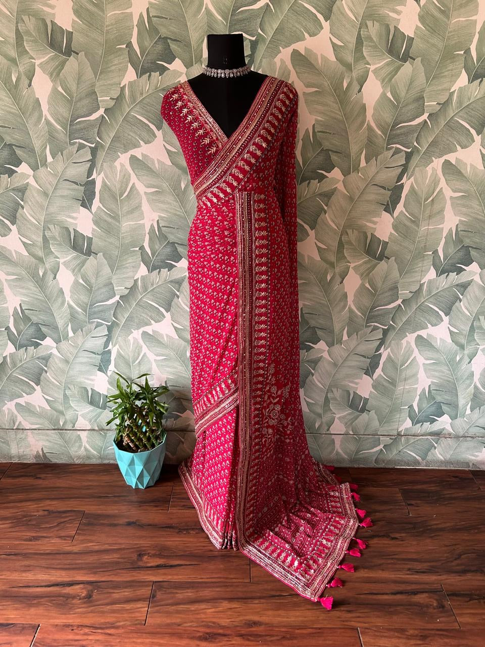 Premium handmade saree gorgette silk saree women sari blouse