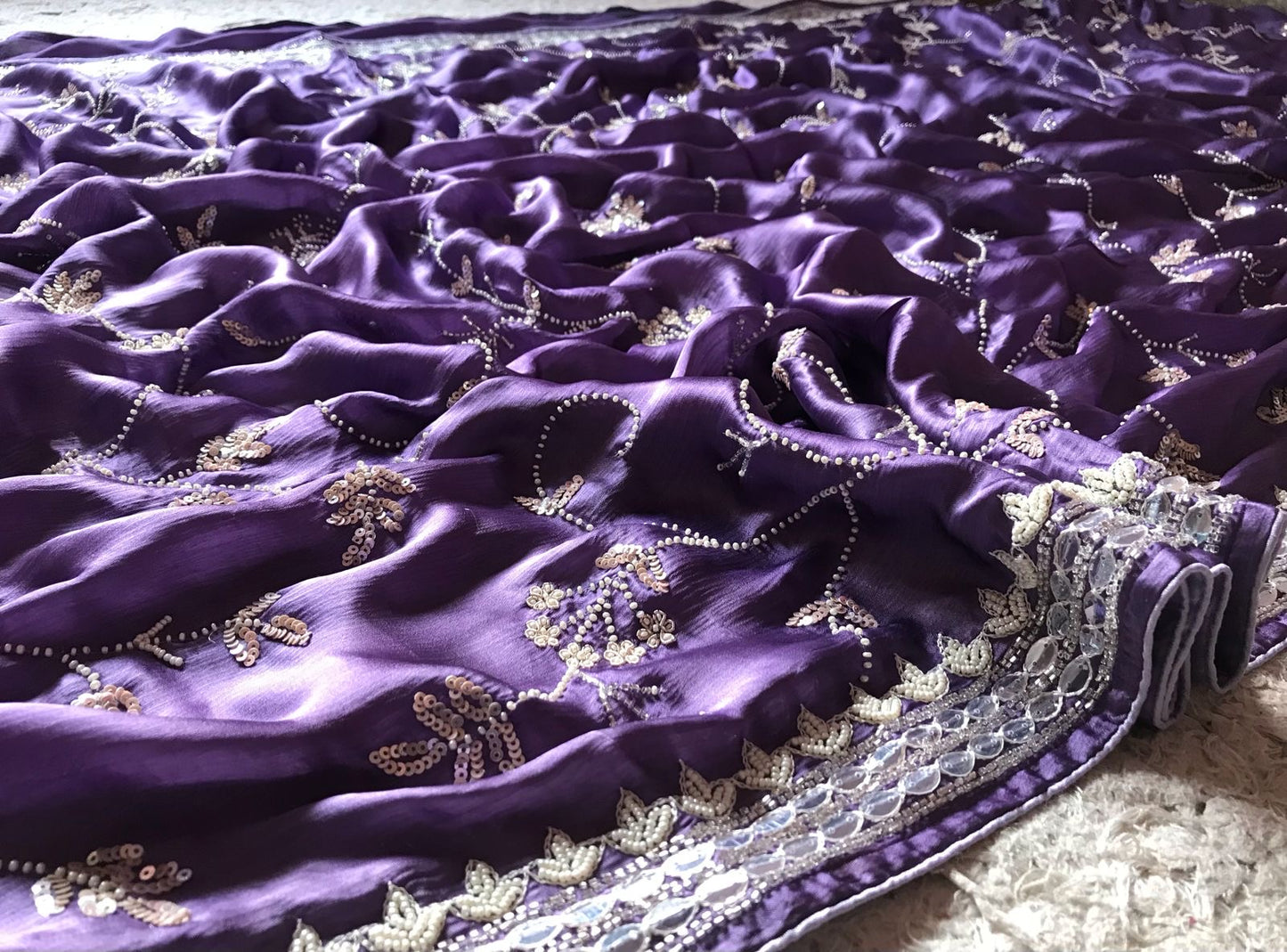 Lavender Prenium Luxury saree satin silk saree