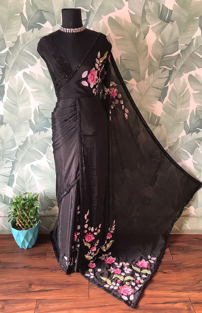 Premium gorgette saree Partywear sarees blouse Indian sari