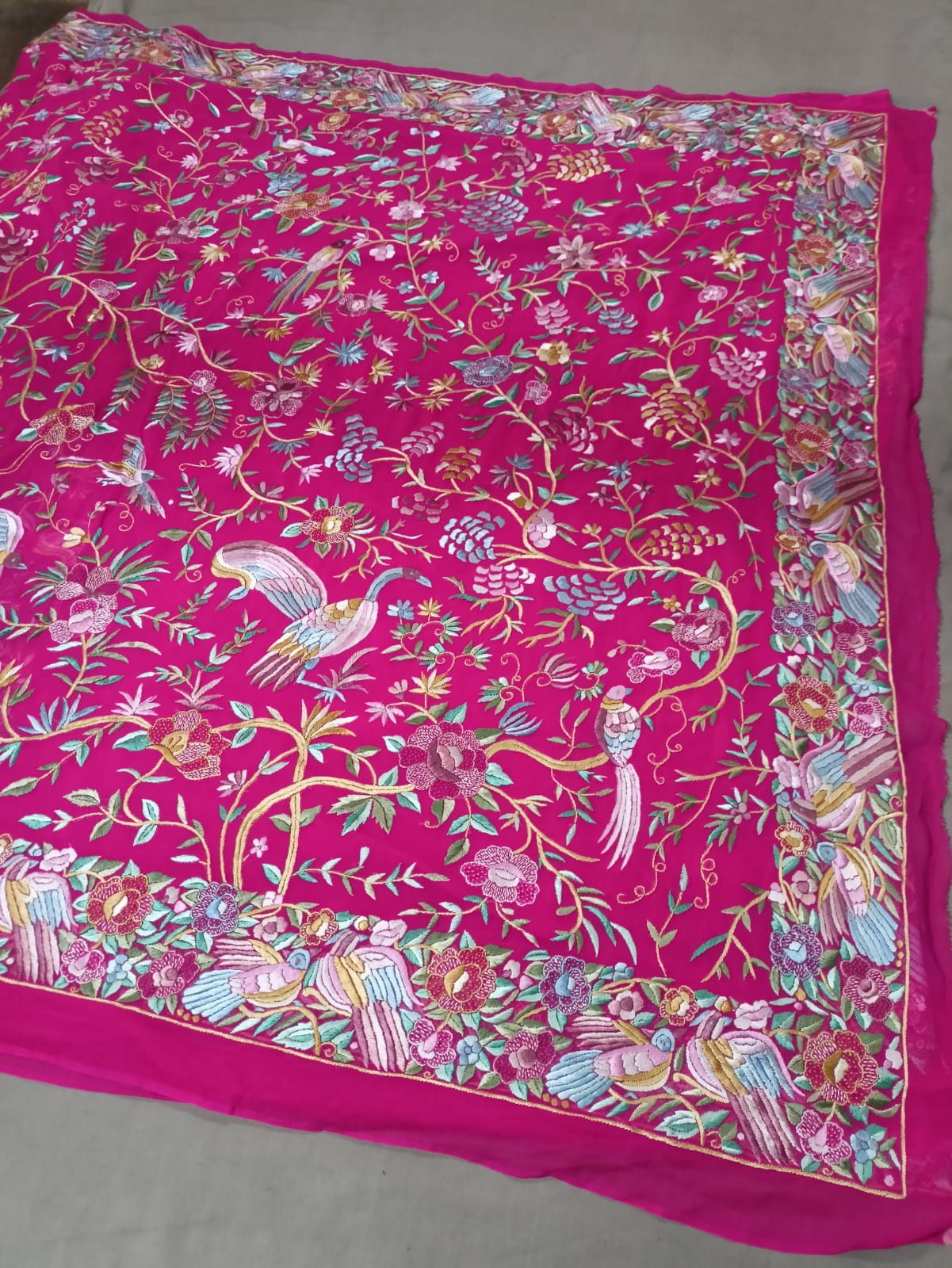 Pink Gorgette Authentic Parsi Gara Saree
