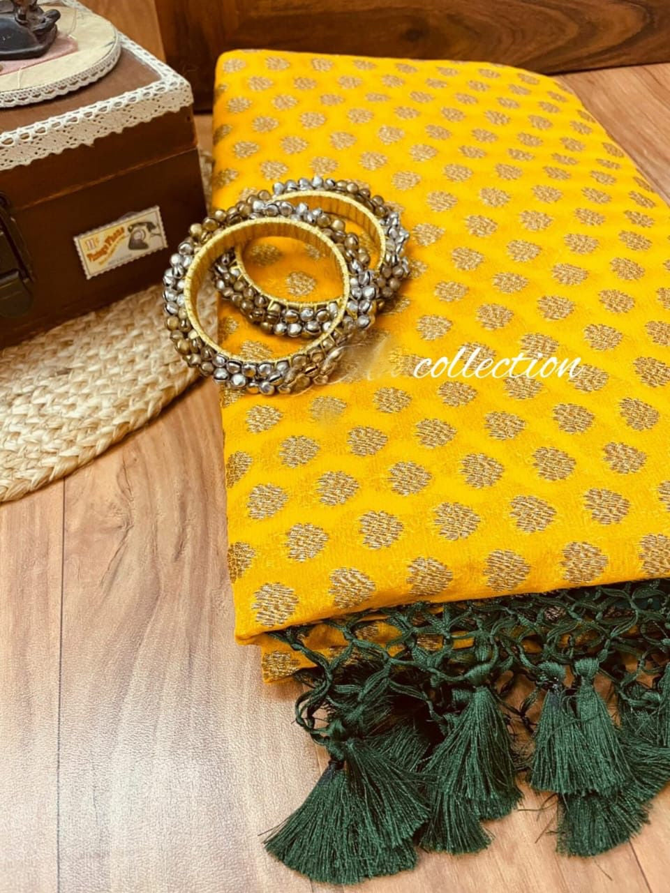 Yellow Banarsi khaddi gorgette sarees Indian saree