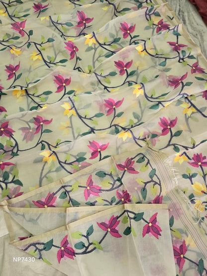 Ravika muslin saree jamdani saree handwork saree blouse